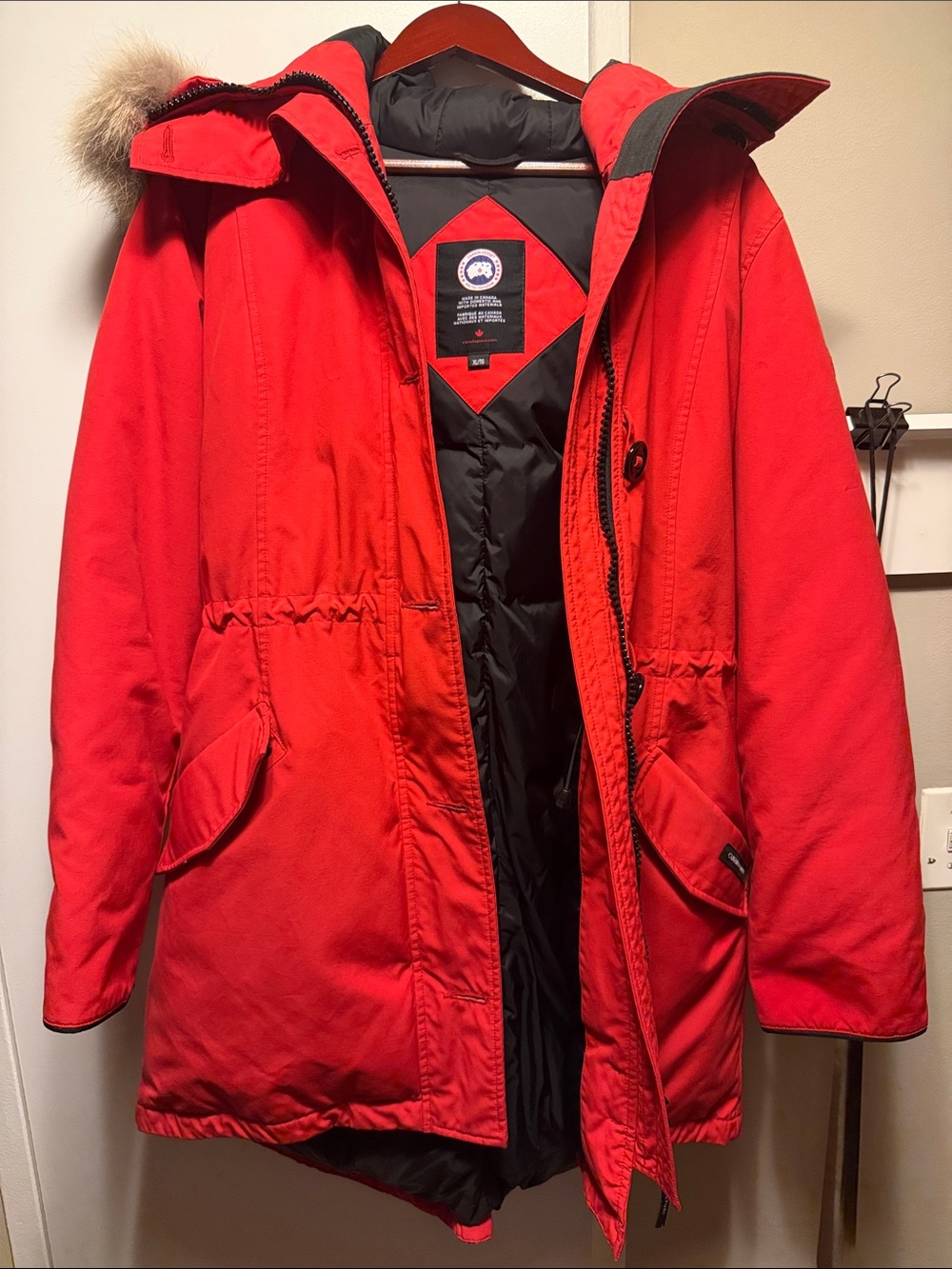 Canada Goose Red Women’s Rossclair Parka with Fur-Trim Hood, Size XL